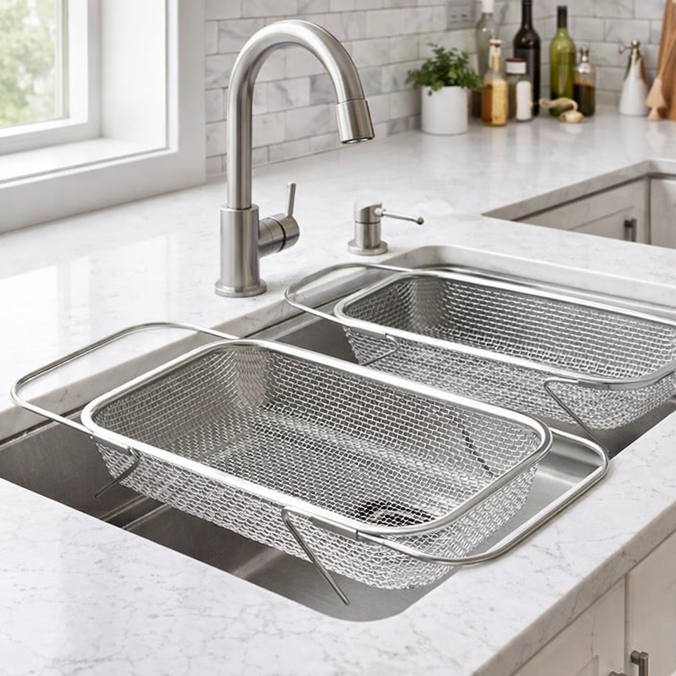 Joyvegocosh Extendable Over-the-Sink Stainless Steel Colander & Dish Drainer