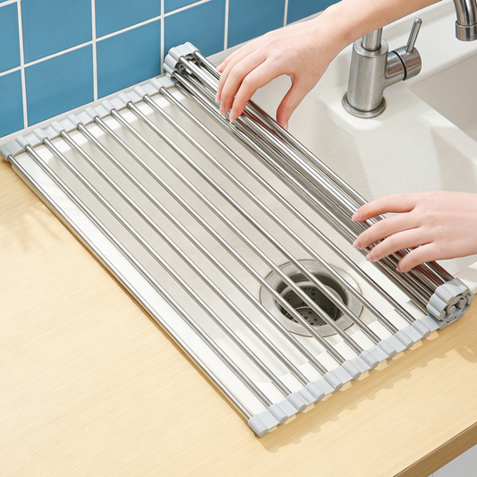 Joyvegocosh Roll-Up Stainless Steel Dish Drying Rack